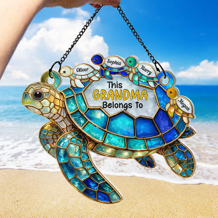 Turtle This Grandma Belongs To - Personalized Window Hanging Suncatcher Ornament