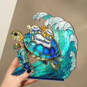 Gift For Grandma,Grandma - Grandkids,Gift For Mother,Beach,Happy - Turtle Stained Glass Mom Grandma - Personalized Custom Shaped Wooden Plaque