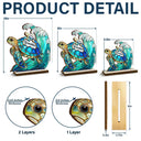 Gift For Grandma,Grandma - Grandkids,Gift For Mother,Beach,Happy - Turtle Stained Glass Mom Grandma - Personalized Custom Shaped Wooden Plaque