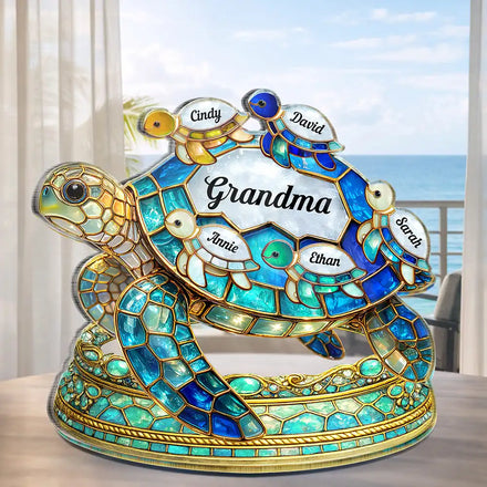 Turtle Stained Glass Effect Mom Grandma - Personalized Custom Shaped Acrylic Plaque