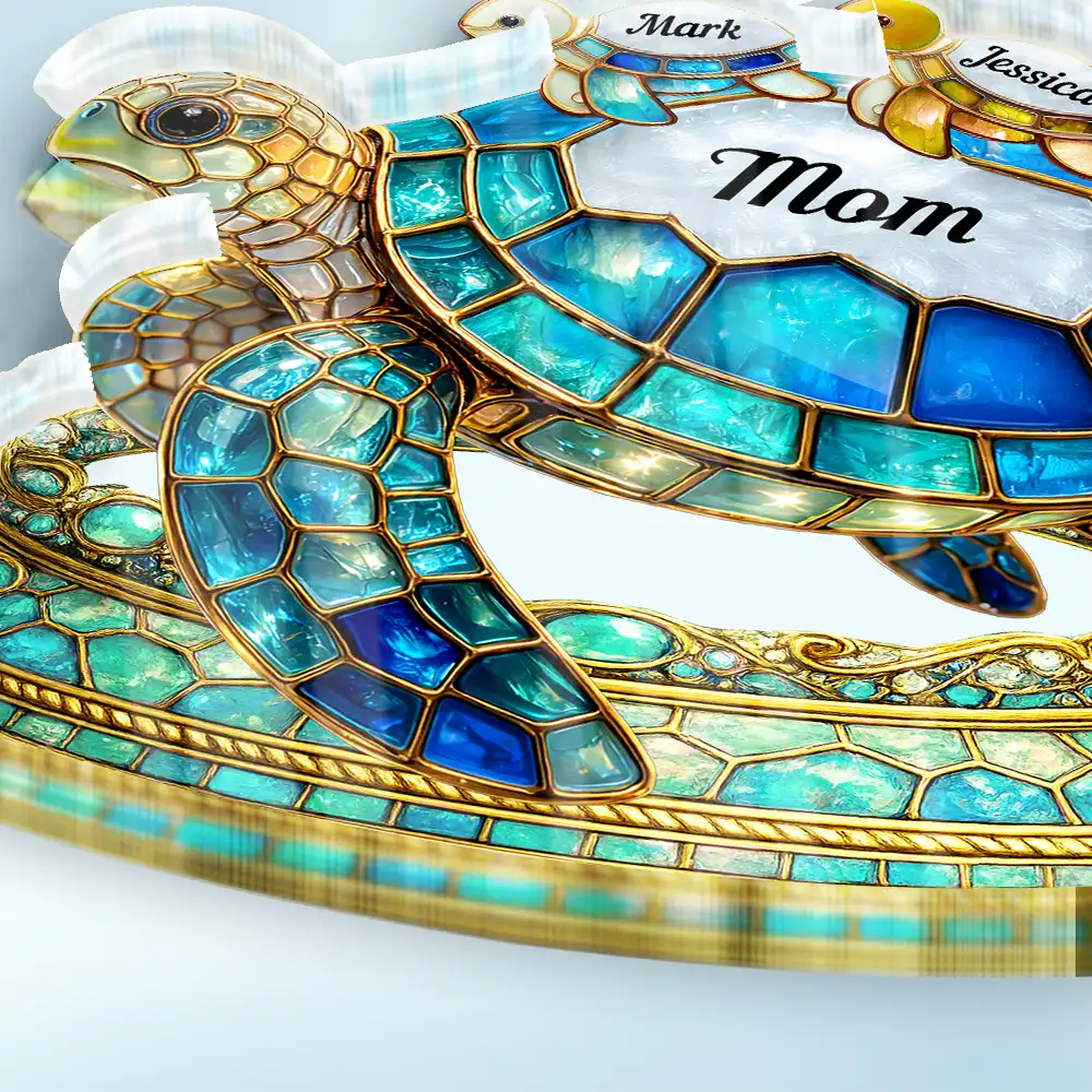 Gift For Grandma, Grandma - Grandkids, Beach, Happy - Turtle Stained Glass Effect Mom Grandma - Personalized Custom Shaped Acrylic Plaque