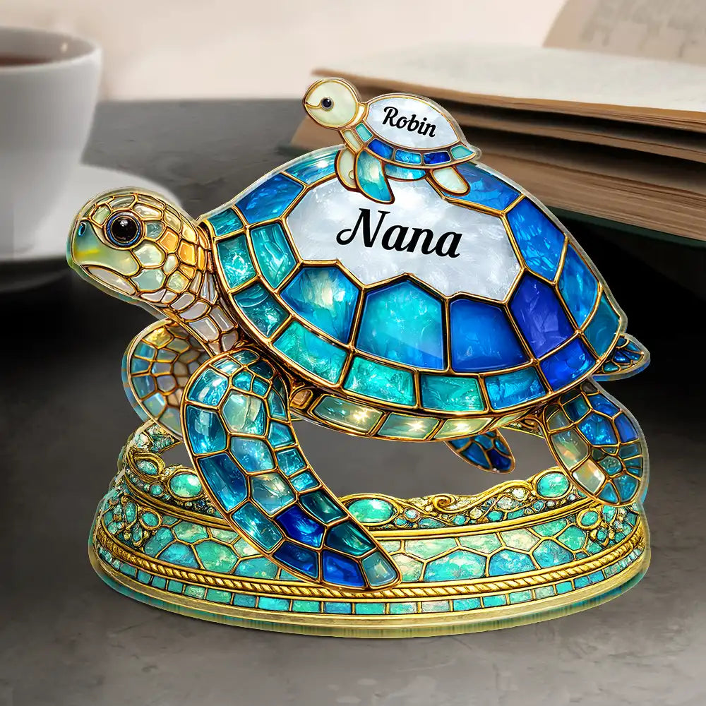 Gift For Grandma, Grandma - Grandkids, Beach, Happy - Turtle Stained Glass Effect Mom Grandma - Personalized Custom Shaped Acrylic Plaque
