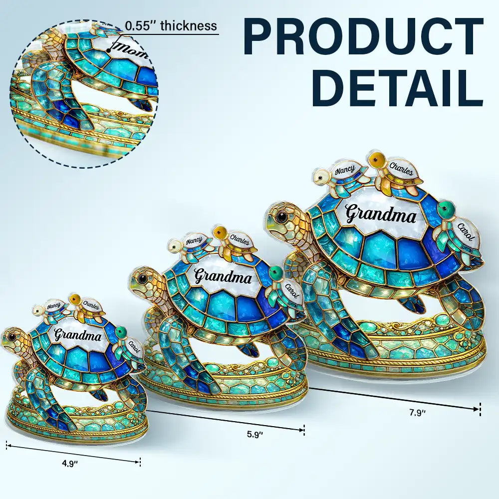 Gift For Grandma, Grandma - Grandkids, Beach, Happy - Turtle Stained Glass Effect Mom Grandma - Personalized Custom Shaped Acrylic Plaque