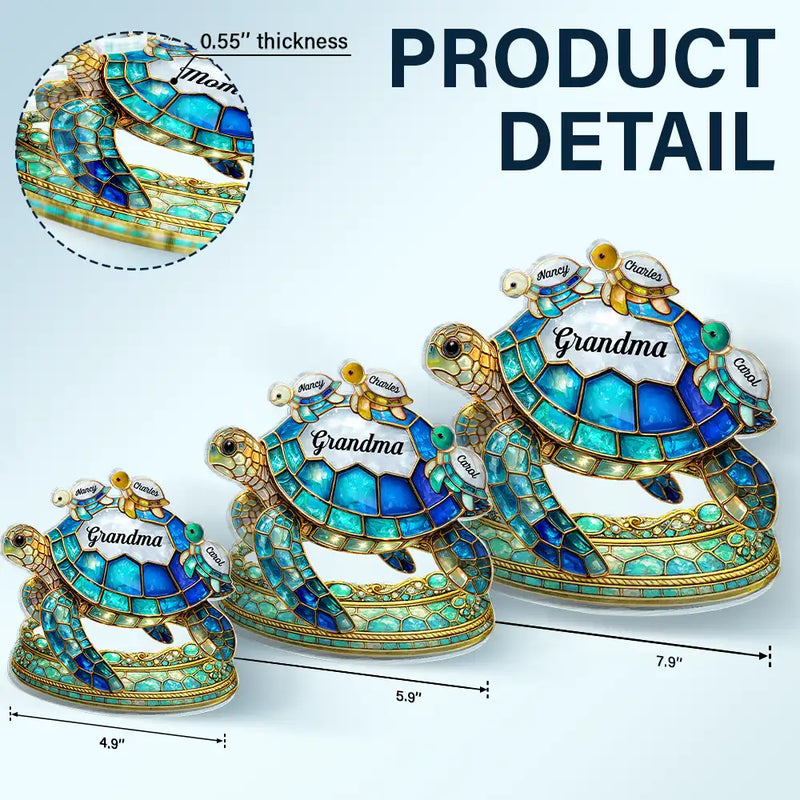 Gift For Grandma, Grandma - Grandkids, Beach, Happy - Turtle Stained Glass Effect Mom Grandma - Personalized Custom Shaped Acrylic Plaque