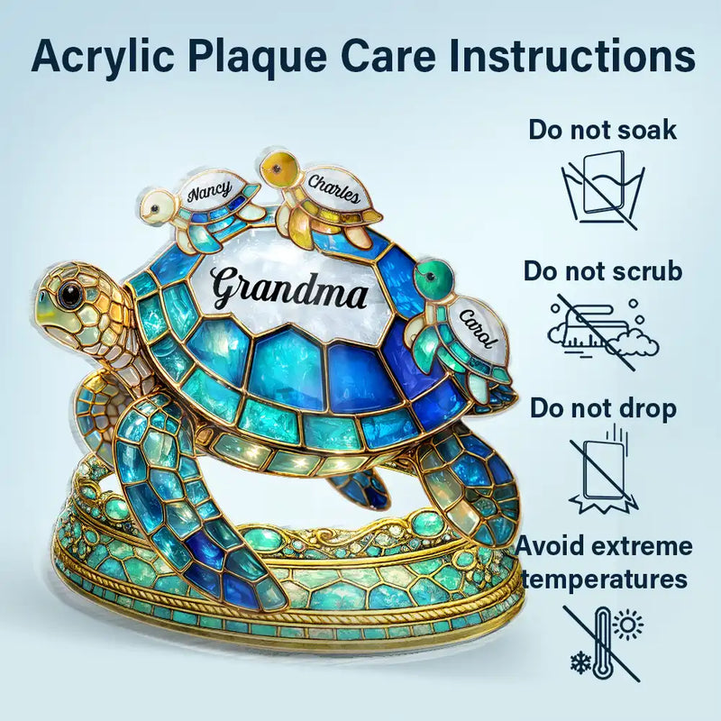 Gift For Grandma, Grandma - Grandkids, Beach, Happy - Turtle Stained Glass Effect Mom Grandma - Personalized Custom Shaped Acrylic Plaque