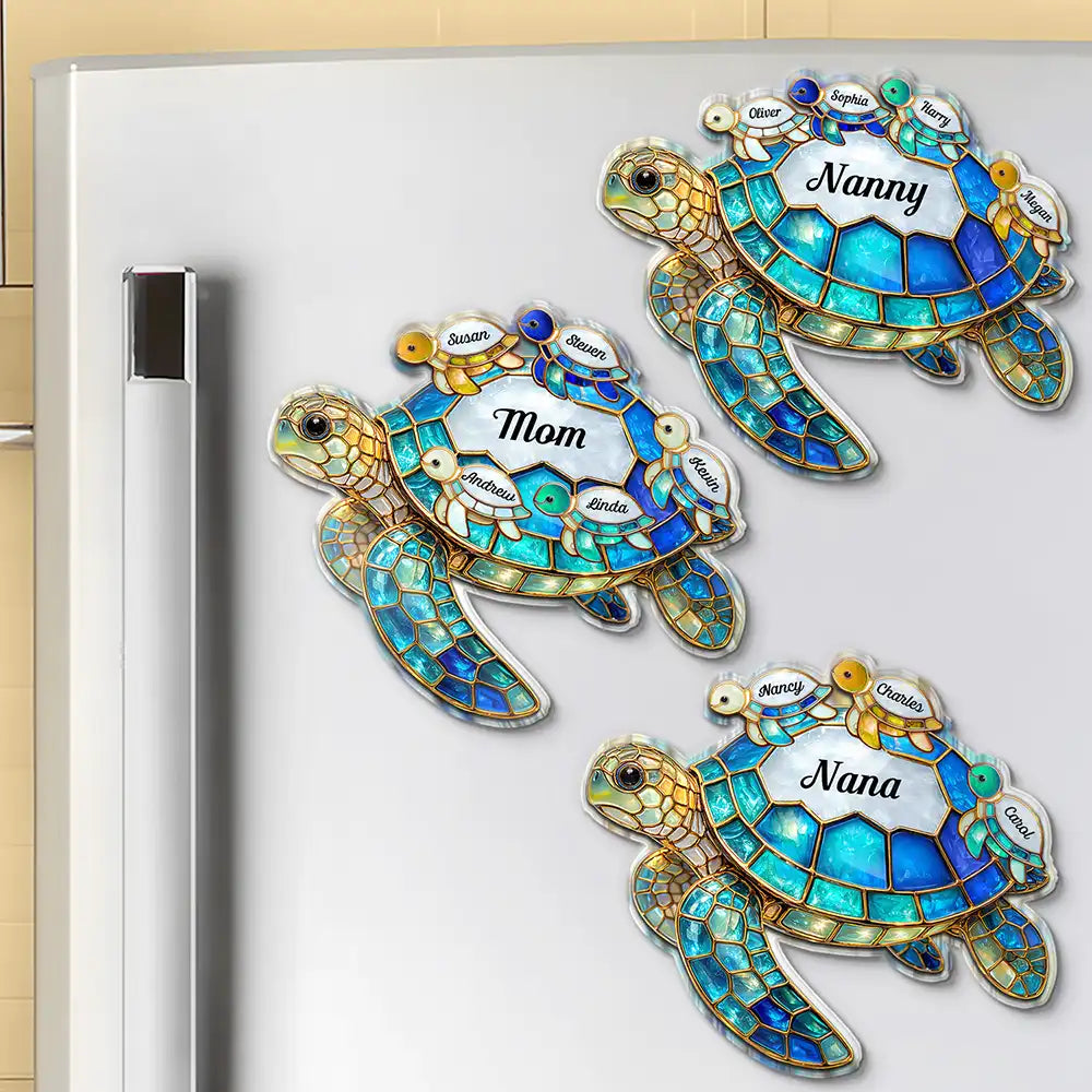Turtle Stained Glass Mom Grandma - Personalized Acrylic Fridge Magnet
