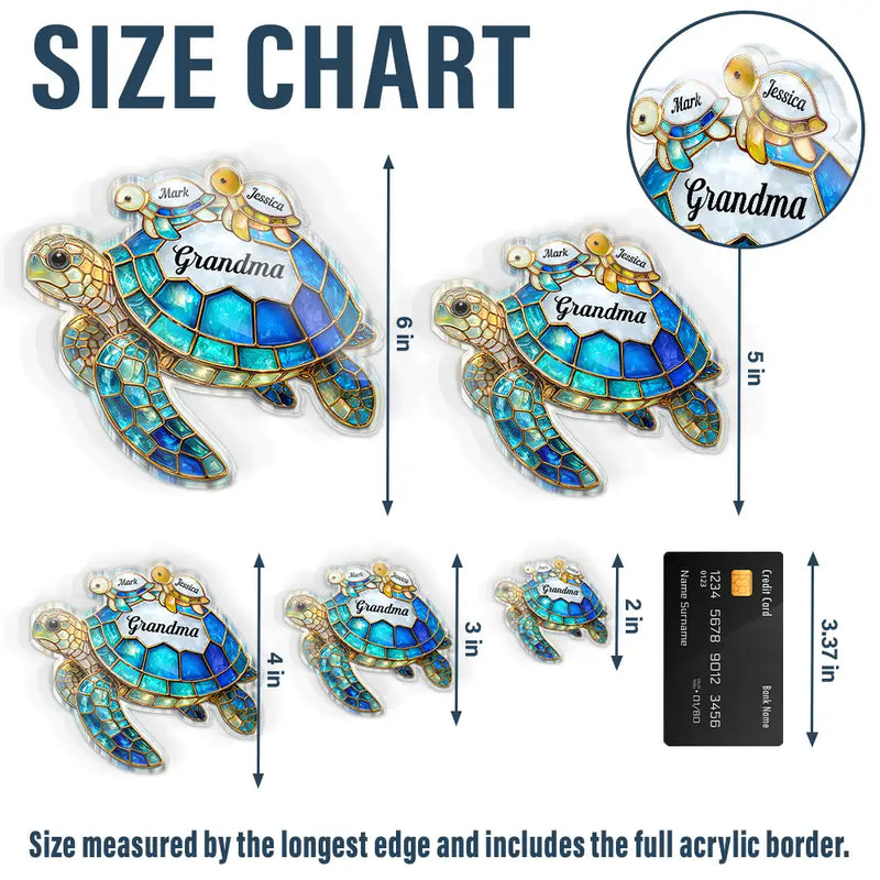 Gift For Grandma, Grandma - Grandkids, Beach, Happy - Turtle Stained Glass Mom Grandma - Personalized Acrylic Fridge Magnet