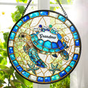 Gift For Grandma,Grandma - Grandkids,Beach,Happy - Turtle Stained Glass Mom Grandma - Personalized Stained Glass Window Hanging Suncatcher