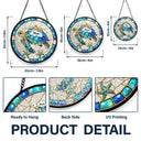 Gift For Grandma,Grandma - Grandkids,Beach,Happy - Turtle Stained Glass Mom Grandma - Personalized Stained Glass Window Hanging Suncatcher