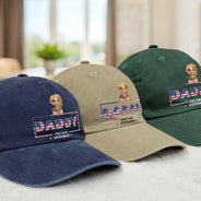 Gift For Father,Gift For Grandpa,Independence Day,Happy - Retro Style America Dad Grandpa 3D Effect - Personalized Vintage Washed Denim Cap