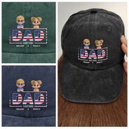 Gift For Father,Gift For Grandpa,Independence Day,Happy - Retro Style America Dad Grandpa 3D Effect - Personalized Vintage Washed Denim Cap