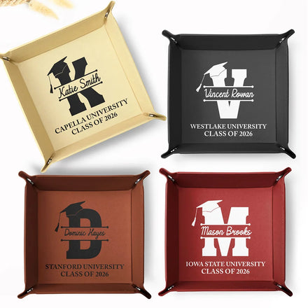Congrats Grad Initial Name - Personalized Leather Valet Tray