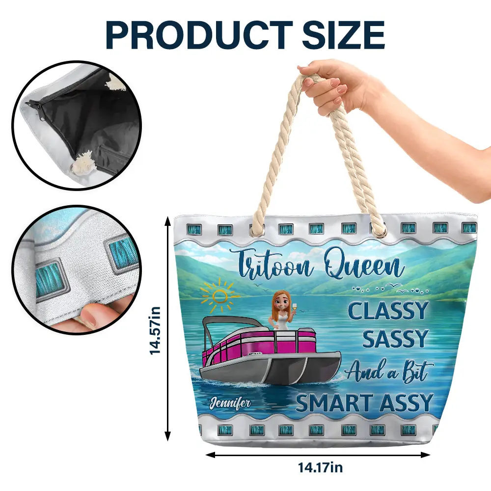 Gift For Yourself,Gift For Women,Pontoon,Lake,Funny - Pontoon Queen Classy Sassy - Personalized Beach Bag