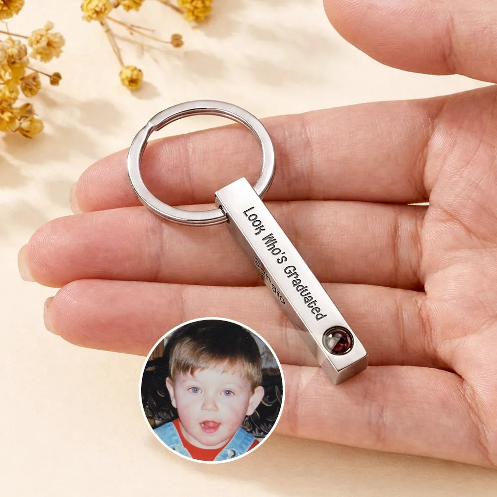 Funny,Happy,Family,Gift For Yourself,Gift For Daughter,Gift For Son,Gift For Sisters,Gift For Brothers,Gift For Bestie,Gift For Sibling,Graduation - Custom Photo Childhood Look Who's Graduated - Personalized Photo Projection Keychain