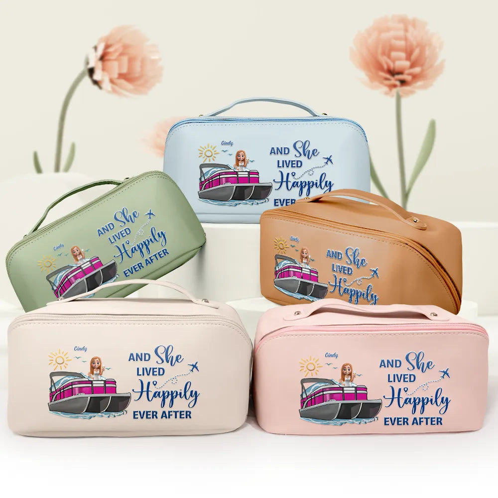 Gift For Yourself, Gift For Women, Pontoon, Lake, Funny - Pontoon Queen Classy Sassy All My Pontoon Crap - Personalized Leather Makeup Bag