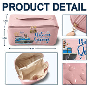 Gift For Yourself, Gift For Women, Pontoon, Lake, Funny - Pontoon Queen Classy Sassy All My Pontoon Crap - Personalized Leather Makeup Bag