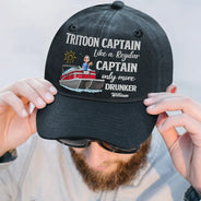 Pontoon,Lake,Gift For Yourself,Funny - Pontoon Captain Pontoon Queen - Personalized Vintage Washed Denim Cap