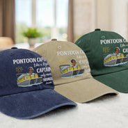 Pontoon,Lake,Gift For Yourself,Funny - Pontoon Captain Pontoon Queen - Personalized Vintage Washed Denim Cap