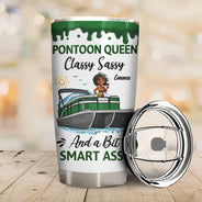 Pontoon,Gift For Yourself,Gift For Women,Lake,Funny,Vector - Pontoon Queen Classy Sassy - Personalized Tumbler