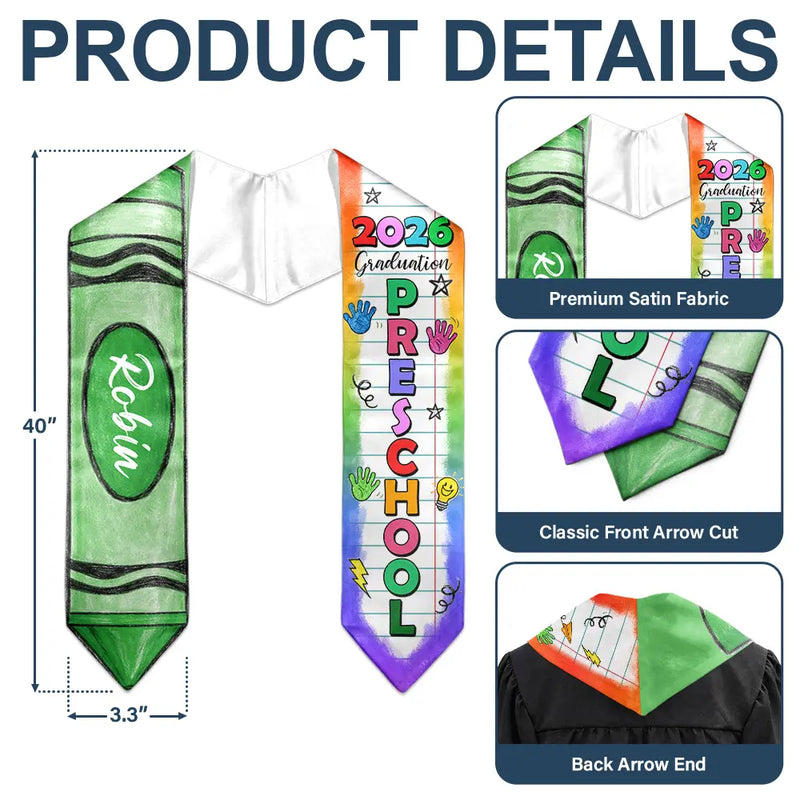 Gift For Kids,Gift For Grandkids,Graduation,Happy - Kid Crayon Graduation - Personalized Kid Graduation Stole