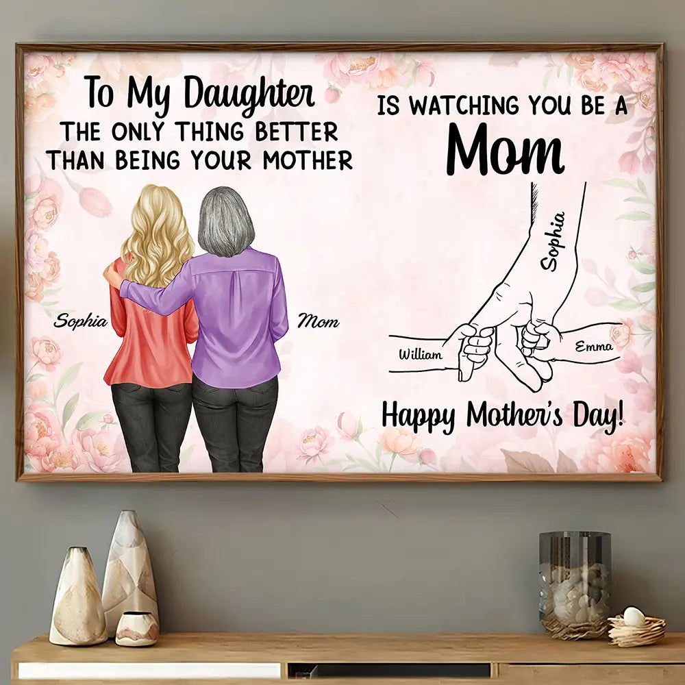 Gift For Daughter,Mom - Daughters (Adult),Grandma - Grandkids,Love,Top Market,Vector,Icon - Holding Hand Watching You Be A Mom - Personalized Poster