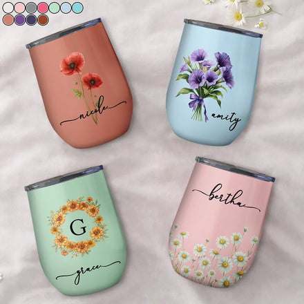 Birth Month Flower Name Blooming - Personalized Wine Tumbler