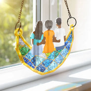 Gift For Mother,Gift For Grandma,Mom - Daughters (Adult),Grandma - Grandkids,Happy - Mom Grandma Sitting On The Moon Stained Glass Effect - Personalized Window Hanging Suncatcher Ornament