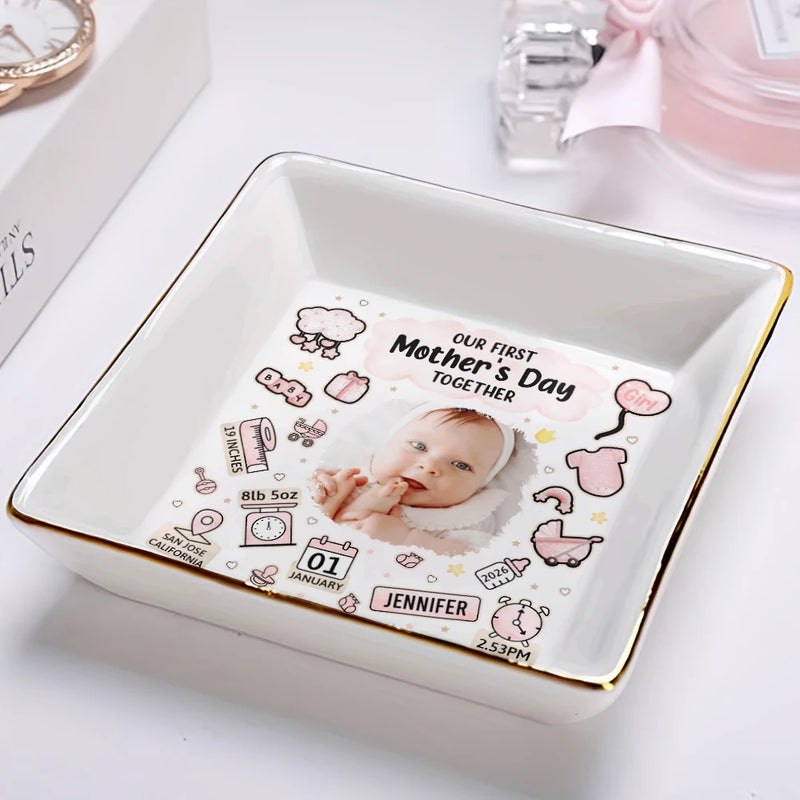 Custom Photo,New Mom,New baby,Happy,Photo,Icon - Custom Photo Our First Mother's Day Information Icon - Personalized Ring Dish