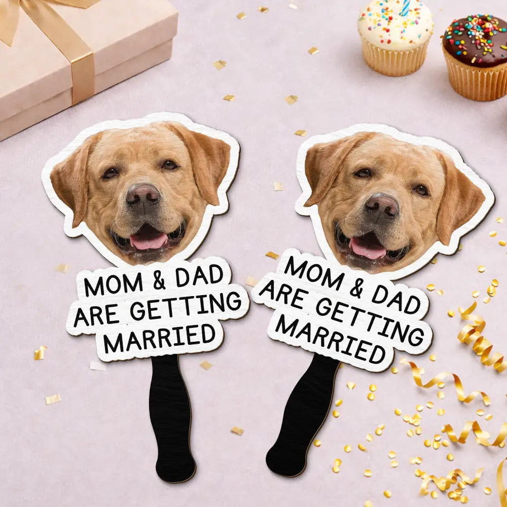 Happy,Love,Gift For Bestie,Gift For Couples,Pet Lovers,Pet Mom,Pet Dad,Pet Couple,Photo - Custom Photo Pet Mom Dad Is Getting Married - Personalized Handheld Fan