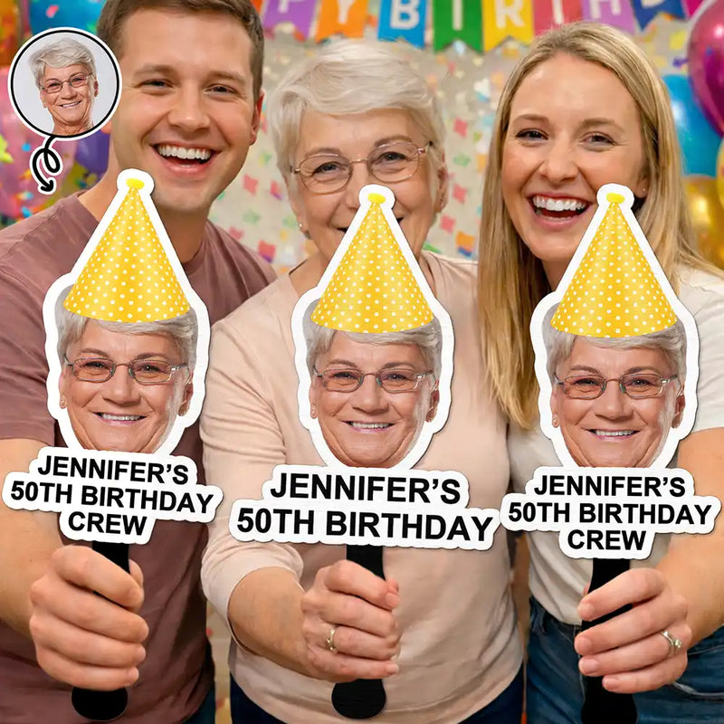 Happy,Funny,Gift For Husband,Gift For Wife,Gift For Boyfriend,Gift For Girlfriend,Gift For Yourself,Gift For Women,Gift For Men,Gifts For Colleagues,Gift For Bestie,Family - Custom Photo Funny Birthday Crew - Personalized Handheld Fan