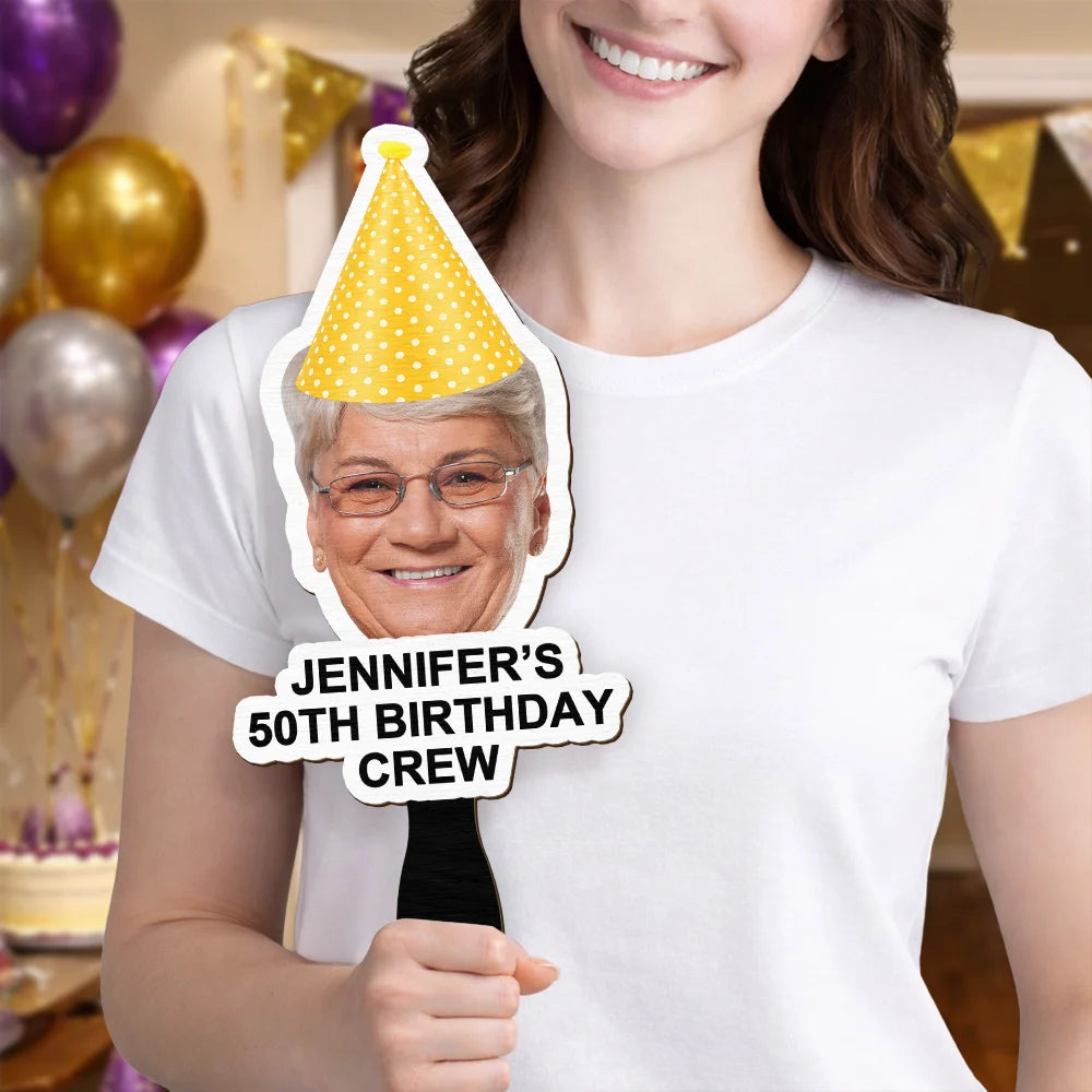 Happy,Funny,Gift For Husband,Gift For Wife,Gift For Boyfriend,Gift For Girlfriend,Gift For Yourself,Gift For Women,Gift For Men,Gifts For Colleagues,Gift For Bestie,Family - Custom Photo Funny Birthday Crew - Personalized Handheld Fan