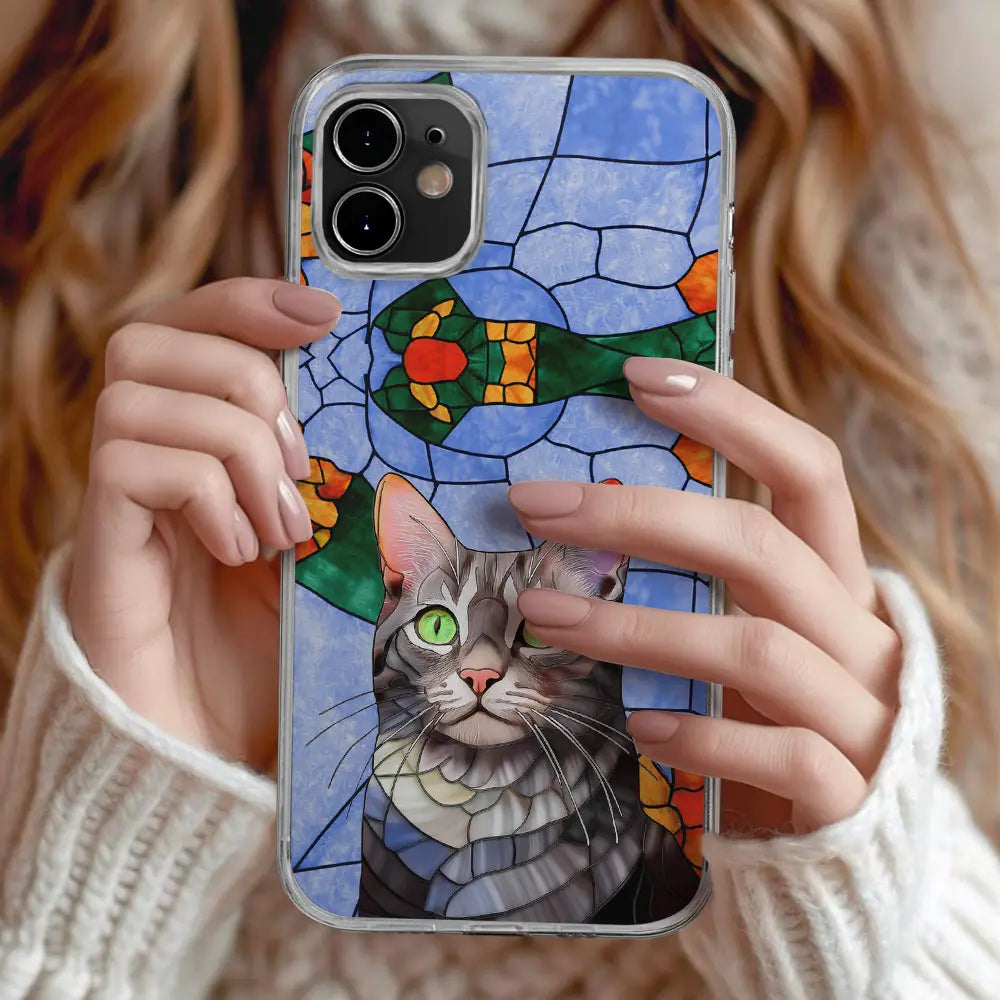 Gift For Wife,Gift For Mother,Gift For Grandma,Gift For Grandparents,Family,Love - Custom Photo Stained Glass Portrait Mom Grandma Parents Family - Personalized Clear Phone Case