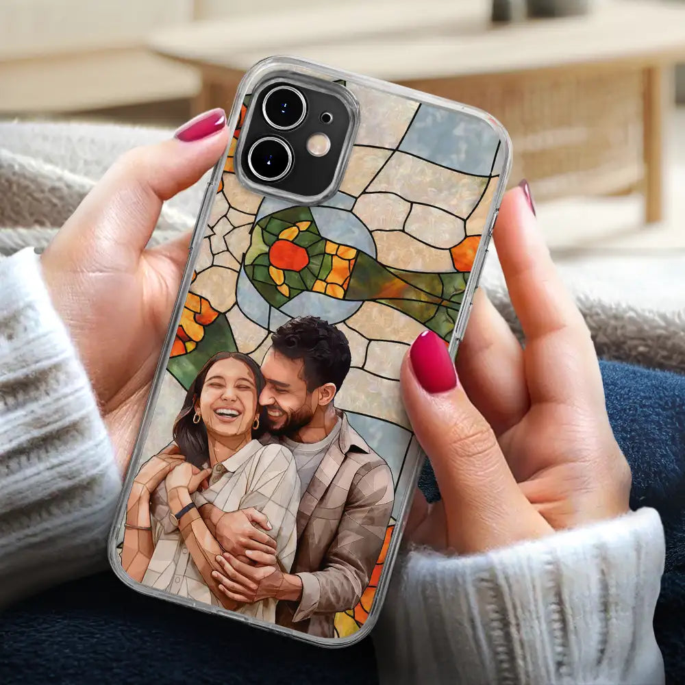 Gift For Wife,Gift For Mother,Gift For Grandma,Gift For Grandparents,Family,Love - Custom Photo Stained Glass Portrait Mom Grandma Parents Family - Personalized Clear Phone Case