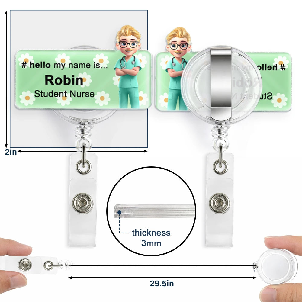 Nurse,Gift For Women,Gift For Men,Happy,Gift For Yourself,Vector - Daisy Pattern Nurse Hello My Name Is - Personalized Badge Reel