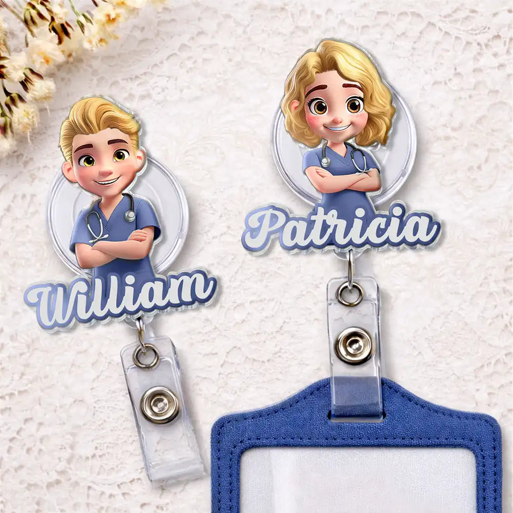Nurse,Gift For Women,Gift For Men,Happy,Gift For Yourself- 3D Effect Nurse Name - Personalized Badge Reel
