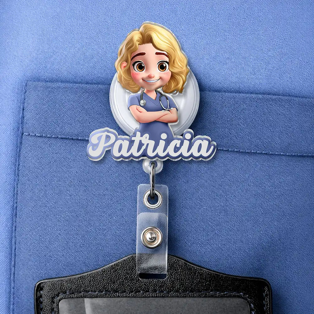 Nurse,Gift For Women,Gift For Men,Happy,Gift For Yourself- 3D Effect Nurse Name - Personalized Badge Reel