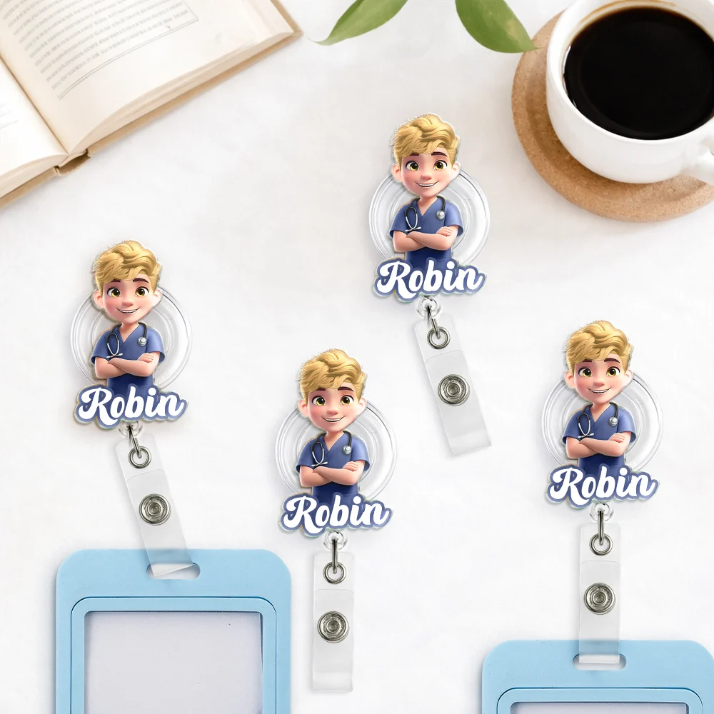 Nurse,Gift For Women,Gift For Men,Happy,Gift For Yourself- 3D Effect Nurse Name - Personalized Badge Reel