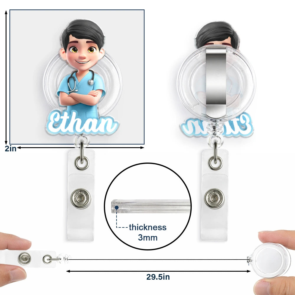 Nurse,Gift For Women,Gift For Men,Happy,Gift For Yourself- 3D Effect Nurse Name - Personalized Badge Reel