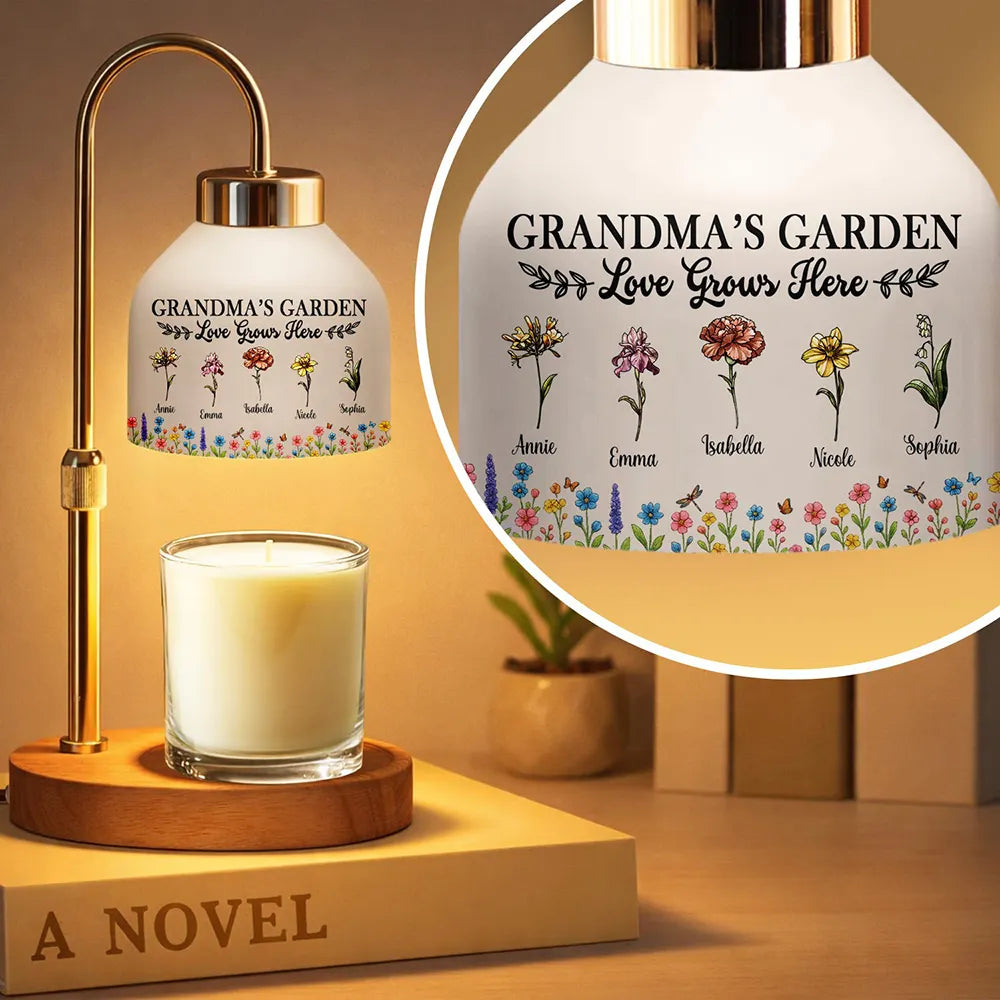 Happy,Gift For Grandma,Love - In Grandma's Garden Love Grows Here - Personalized Candle Warmer Lamp