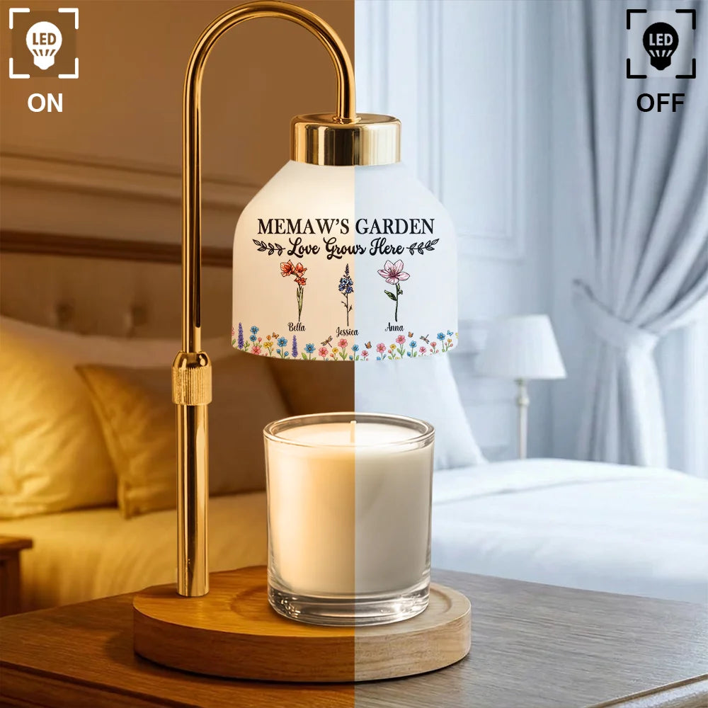 Happy,Gift For Grandma,Love - In Grandma's Garden Love Grows Here - Personalized Candle Warmer Lamp
