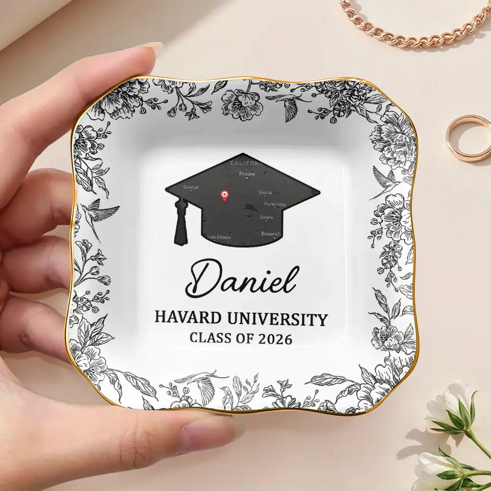 Graduation,Happy,Location Map - Location Map Congrats Graduation - Personalized Ring Dish