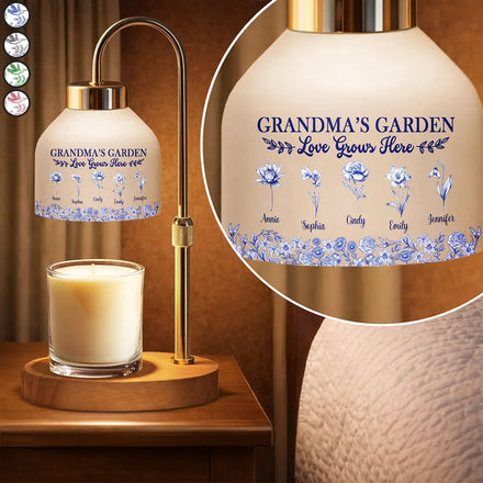 Grandma's Garden Love Grows Here Toile Pattern - Personalized Candle Warmer Lamp