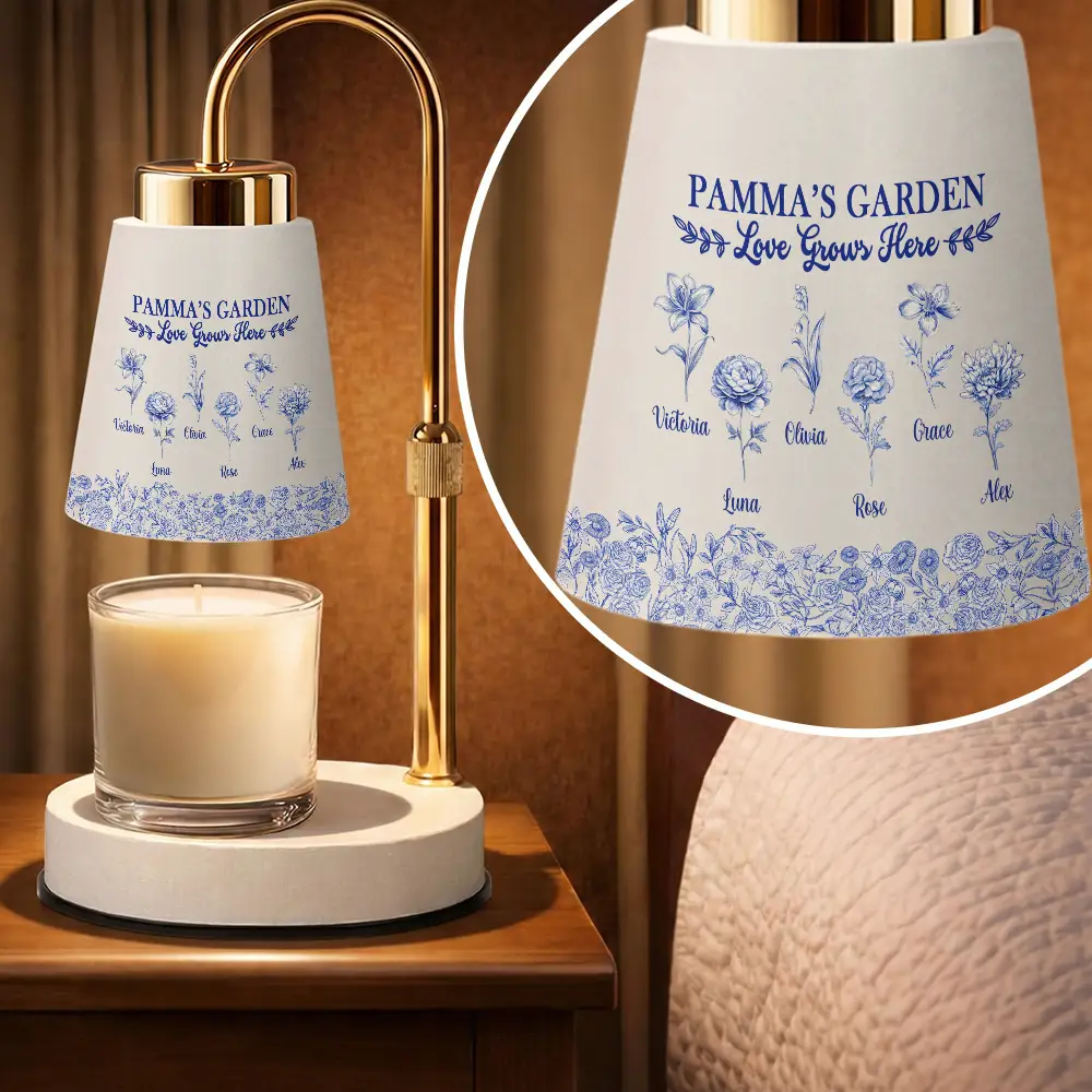 Gift For Grandma,Grandma - Grandkids,Happy - Grandma's Garden Love Grows Here Toile Pattern - Personalized Candle Warmer Lamp