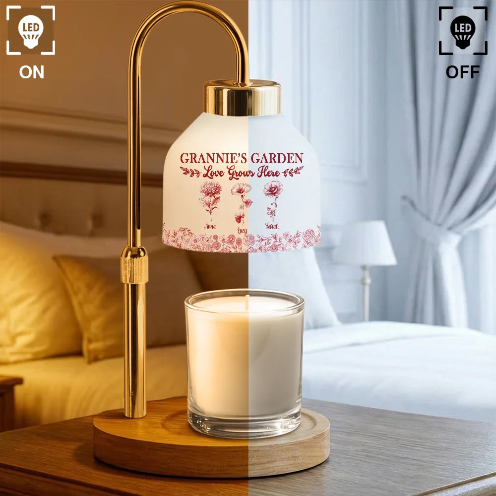 Gift For Grandma,Grandma - Grandkids,Happy - Grandma's Garden Love Grows Here Toile Pattern - Personalized Candle Warmer Lamp