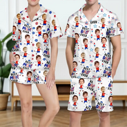 Gift For Mother,Gift For Grandma,Happy,Gift For Father,Gift For Grandpa,Independence Day,Non-Eng,Photo,Icon,Humorous - Custom Photo Stars & Stripes Best Dad Mom Grandpa Grandma Ever - Personalized Short Pajamas Set