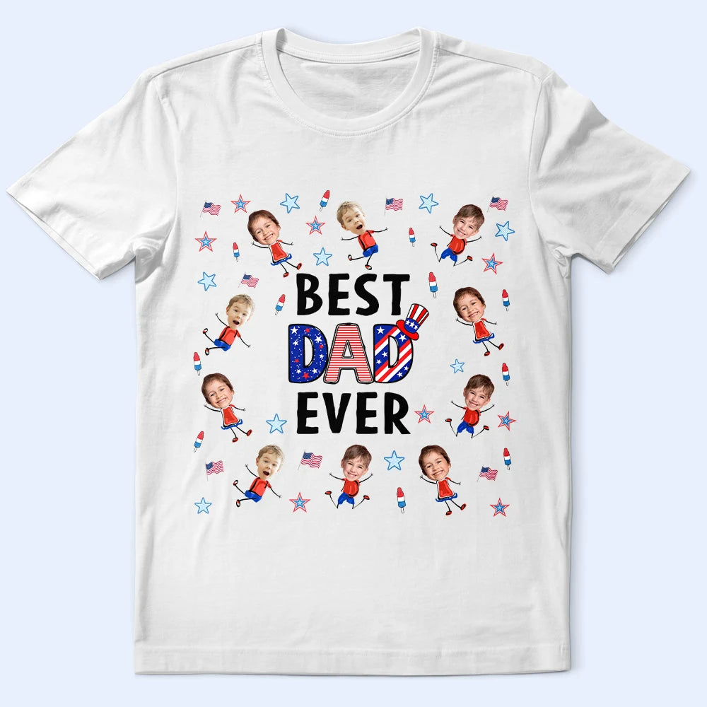 Gift For Mother,Gift For Grandma,Happy,Gift For Father,Gift For Grandpa,Independence Day,Non-Eng,Photo,Icon,Humorous - Custom Photo Stars & Stripes Best Dad Mom Grandpa Grandma Ever - Personalized T Shirt