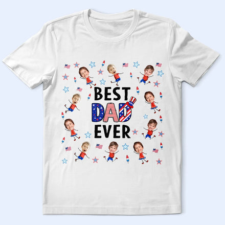 Custom Photo Stars & Stripes Best Dad Mom Grandpa Grandma Ever - Personalized T Shirt