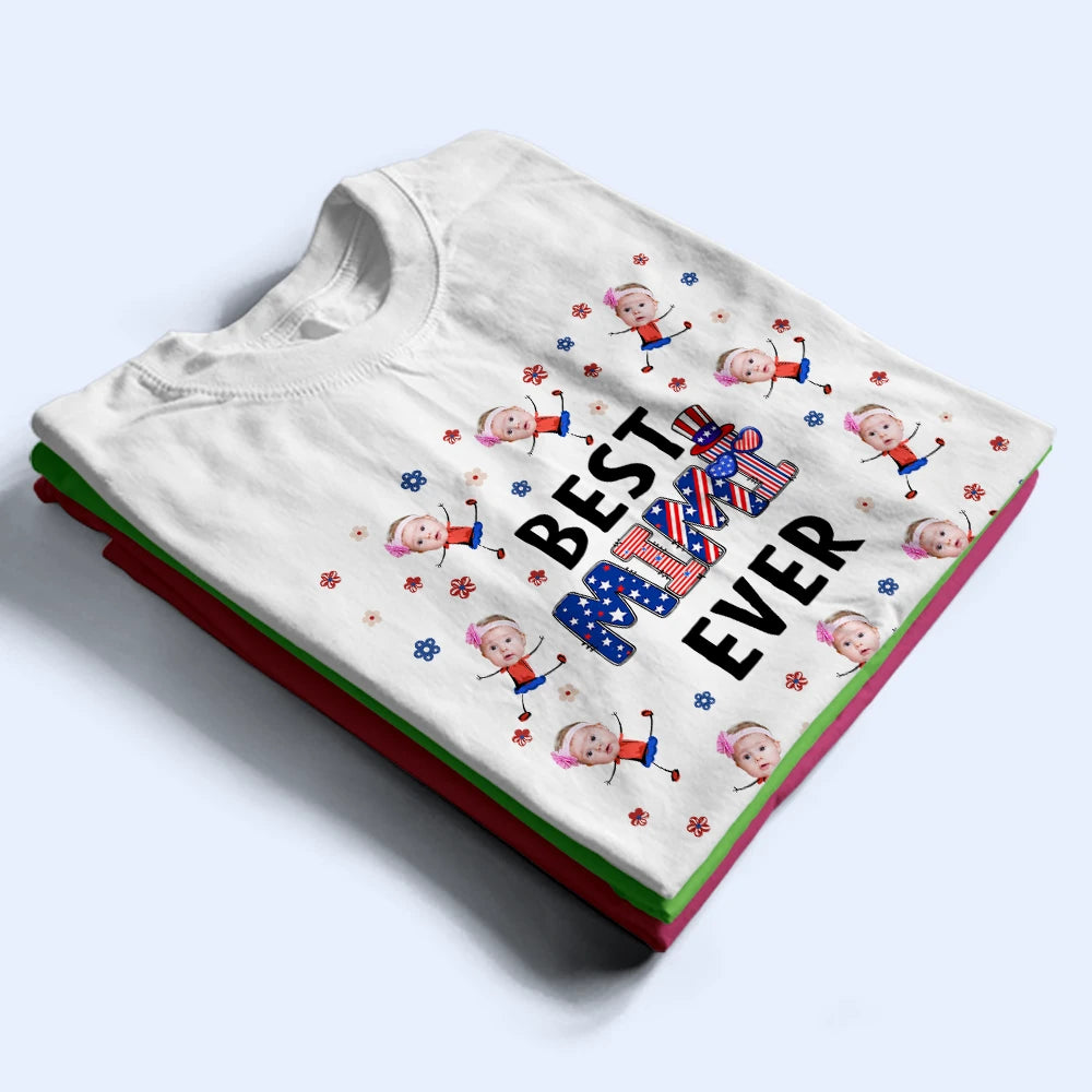 Gift For Mother,Gift For Grandma,Happy,Gift For Father,Gift For Grandpa,Independence Day,Non-Eng,Photo,Icon,Humorous - Custom Photo Stars & Stripes Best Dad Mom Grandpa Grandma Ever - Personalized T Shirt