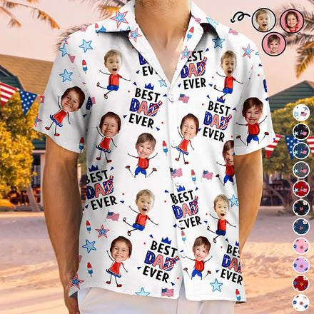 Custom Photo Stars & Stripes Best Dad Mom Grandpa Grandma Ever - Personalized Hawaiian Shirt