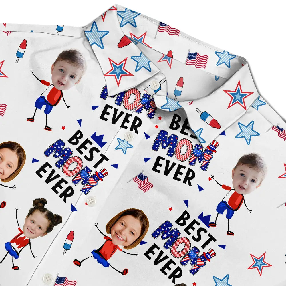 Gift For Mother,Gift For Grandma,Happy,Gift For Father,Gift For Grandpa,Summer,Independence Day,Non-Eng,Photo,Icon,Humorous - Custom Photo Stars & Stripes Best Dad Mom Grandpa Grandma Ever - Personalized Hawaiian Shirt